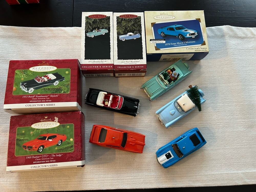 LOT Classic American Cars HALLMARK Ornaments 1953 1956 1957 1969 1970 +BONUS V25